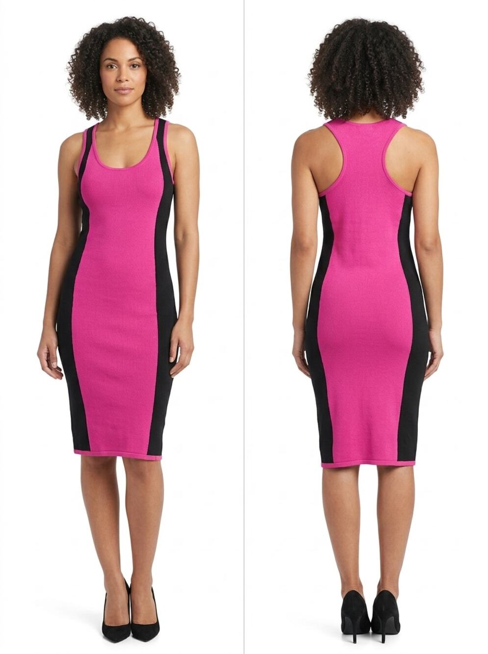 2b bebe Hot Pink Black Colorblock Ribbed Knit Tank Dress Women Size M